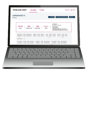 Offener Laptop mit dem Lernprogramm Tastaturschreiben